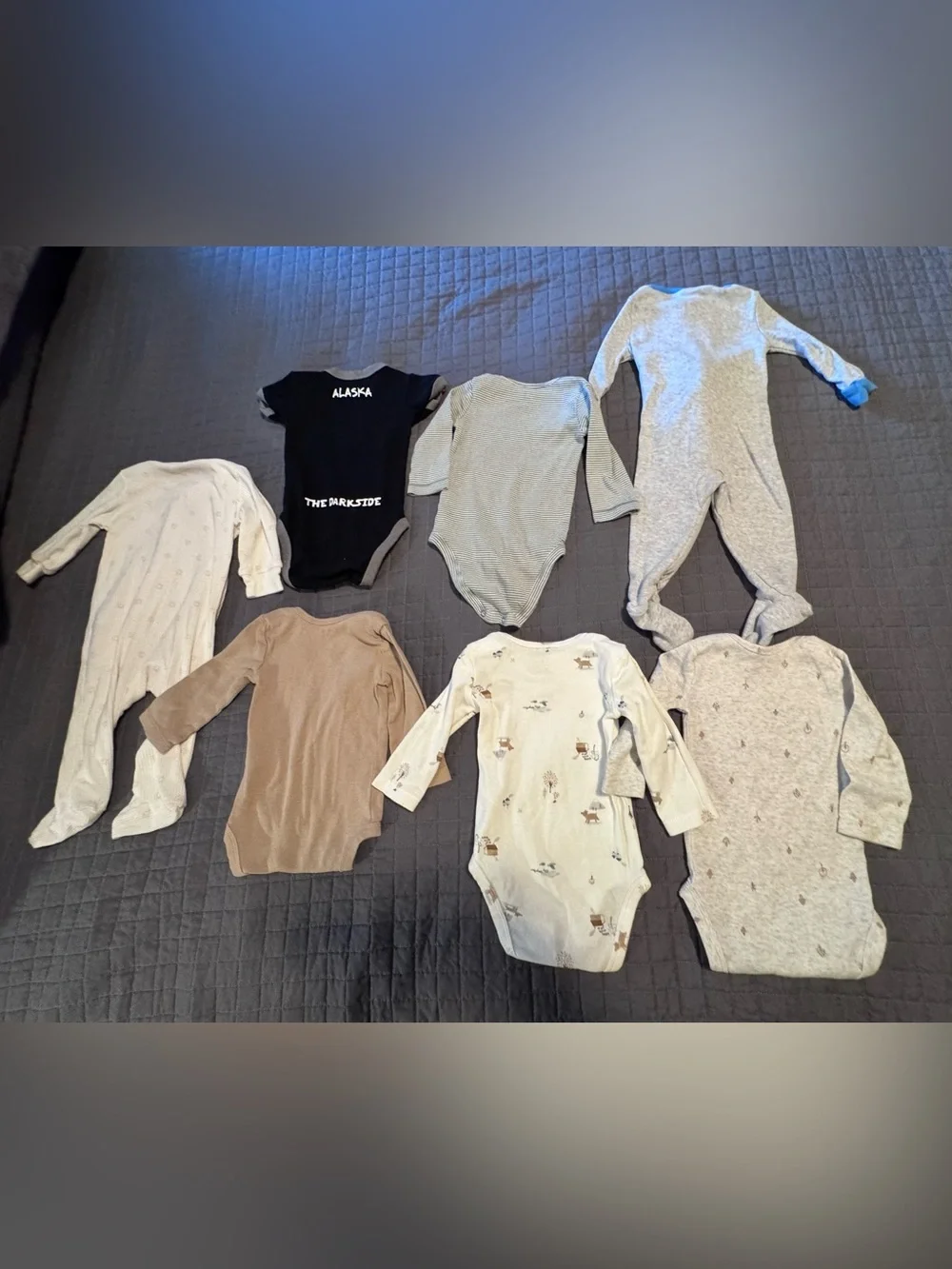 Carter's Mixed Neutral Long-Sleeve One-Piece Bodysuit Lot - Gray, Beige, Black